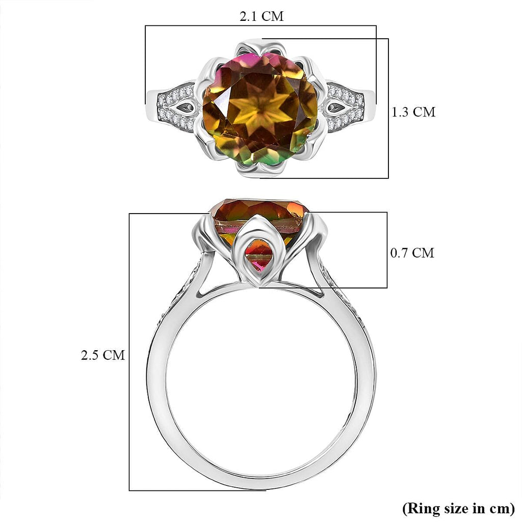 D'joy Rainbow Genesis Quartz & White Zircon Garden Grace Ring in Rhodium Overlay Sterling Silver 4.20 Ct.
