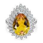 D'joy Rainbow Genesis Quartz & White Zircon Gleaming Blossom Ring in Rhodium Overlay Sterling Silver 6.47 Ct.