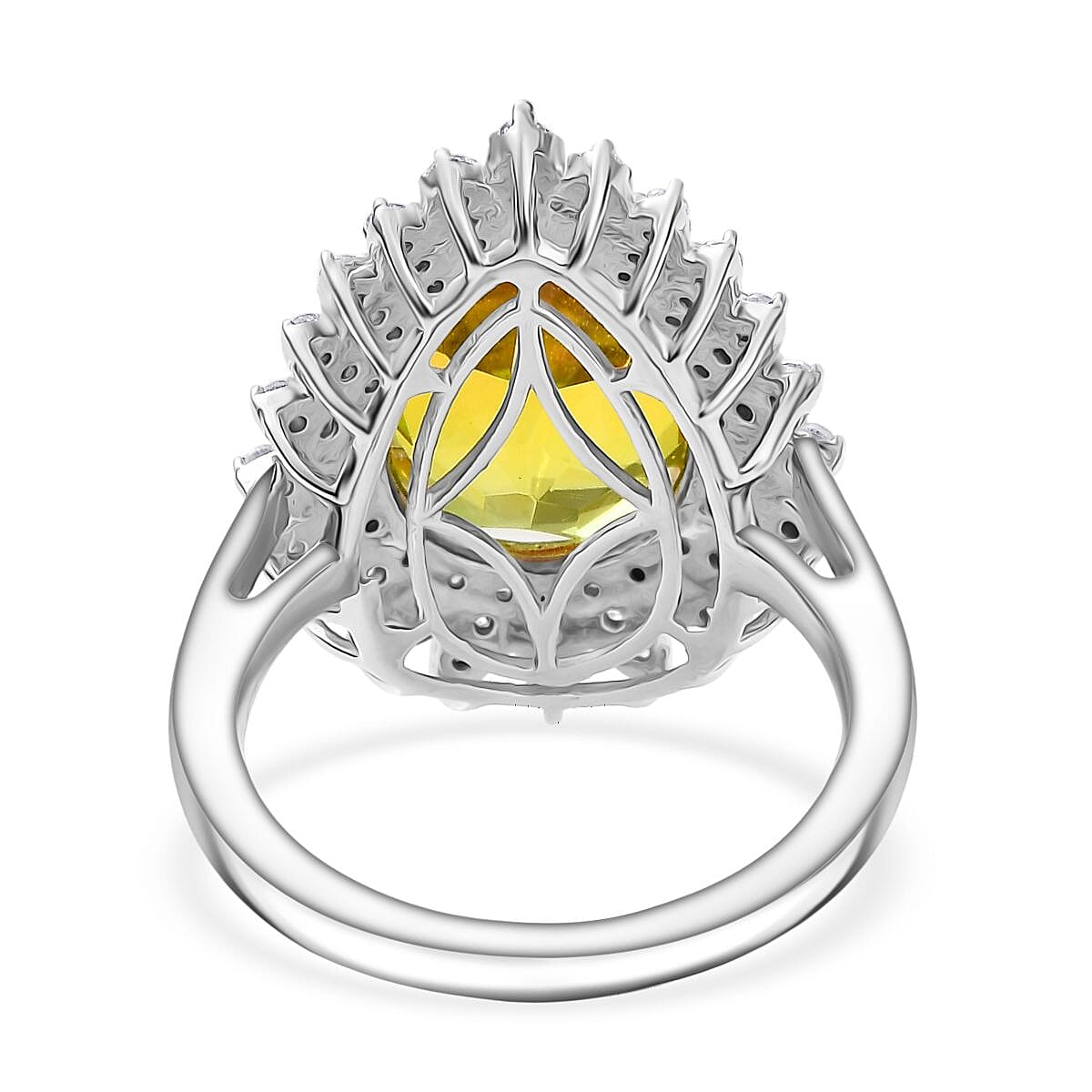 D'joy Rainbow Genesis Quartz, White Zircon Gleaming Blossom Ring in Rhodium Overlay Sterling Silver 6.47 Ct. 8181441 5