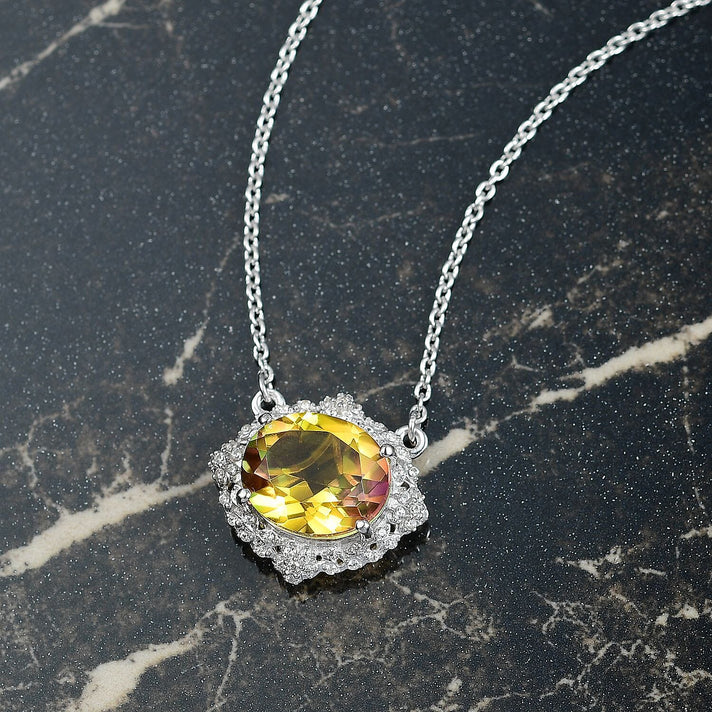 D'joy Rainbow Genesis Quartz &amp; White Zircon Floral Embrace Necklace (Size - 20) in Rhodium Overlay Sterling Silver 5.58 Ct. 8181263 2