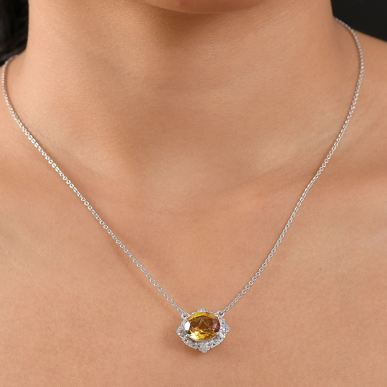 D'joy Rainbow Genesis Quartz &amp; White Zircon Floral Embrace Necklace (Size - 20) in Rhodium Overlay Sterling Silver 5.58 Ct. 8181263 3