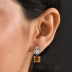 D'joy Rainbow Genesis Quartz & White Zircon Solitaire Stud Sunlit Leaves Earring with Push Back in Rhodium Overlay Sterling Silver 5.56 Ct.