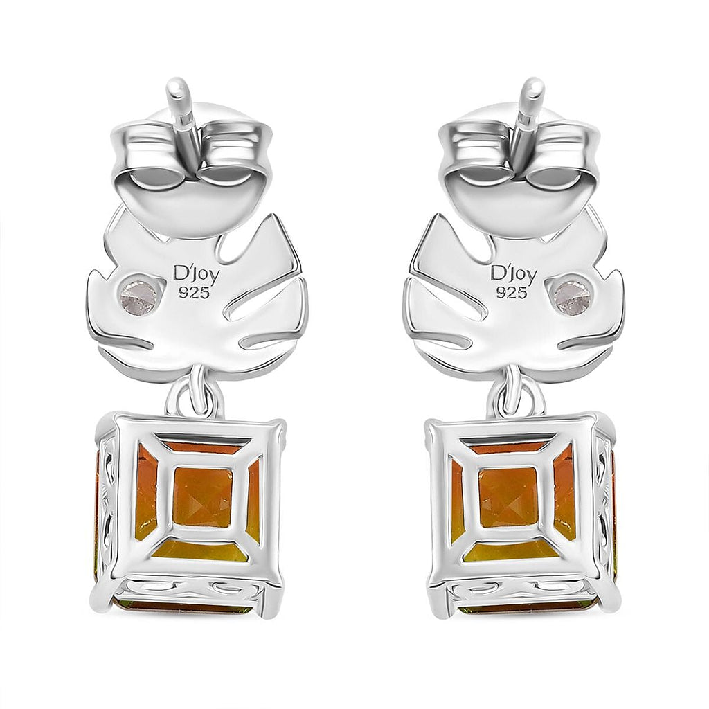 D'joy Rainbow Genesis Quartz & White Zircon Solitaire Stud Sunlit Leaves Earring with Push Back in Rhodium Overlay Sterling Silver 5.56 Ct.