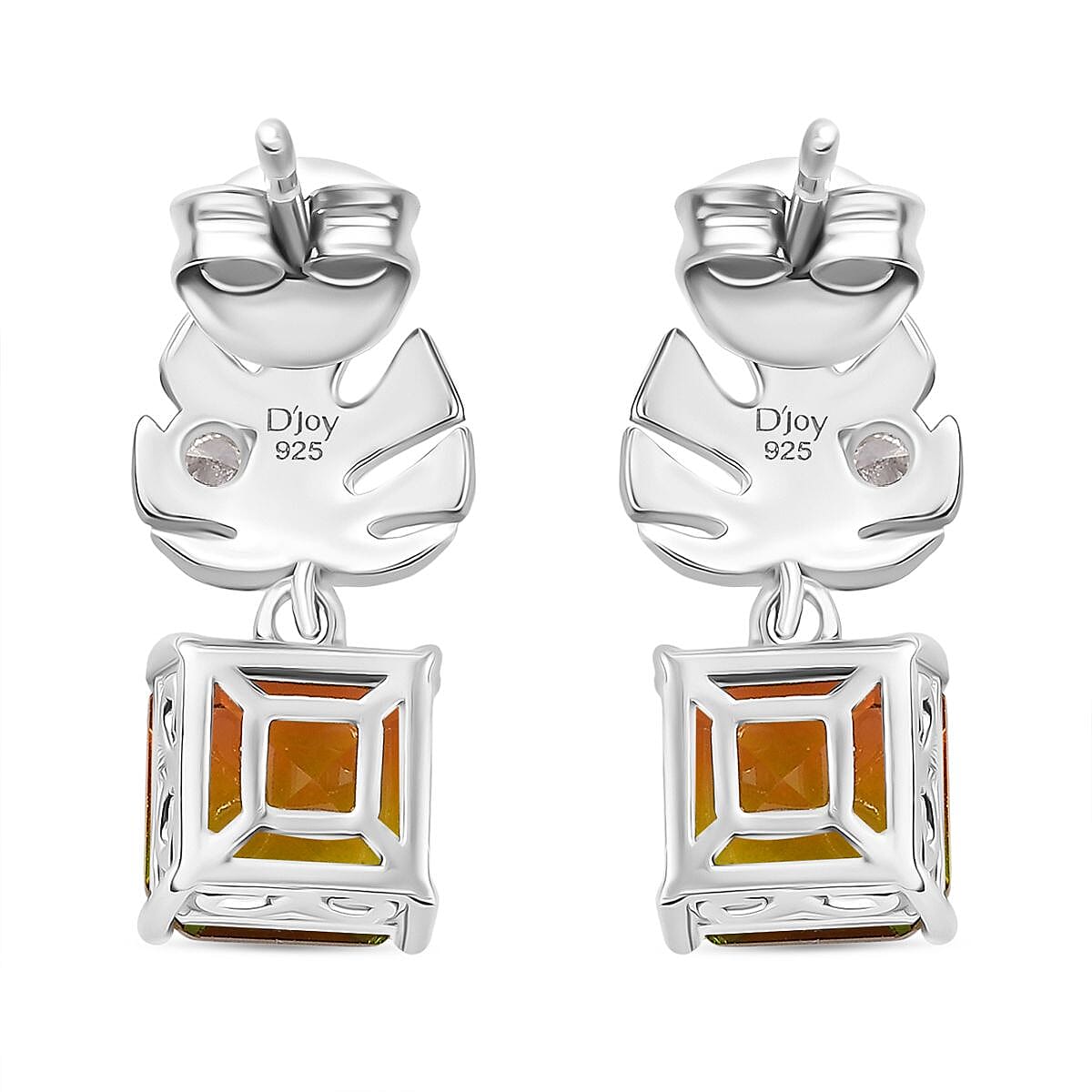D'joy Rainbow Genesis Quartz &amp; White Zircon Solitaire Stud Sunlit Leaves Earring with Push Back in Rhodium Overlay Sterling Silver 5.56 Ct. 8181231 5