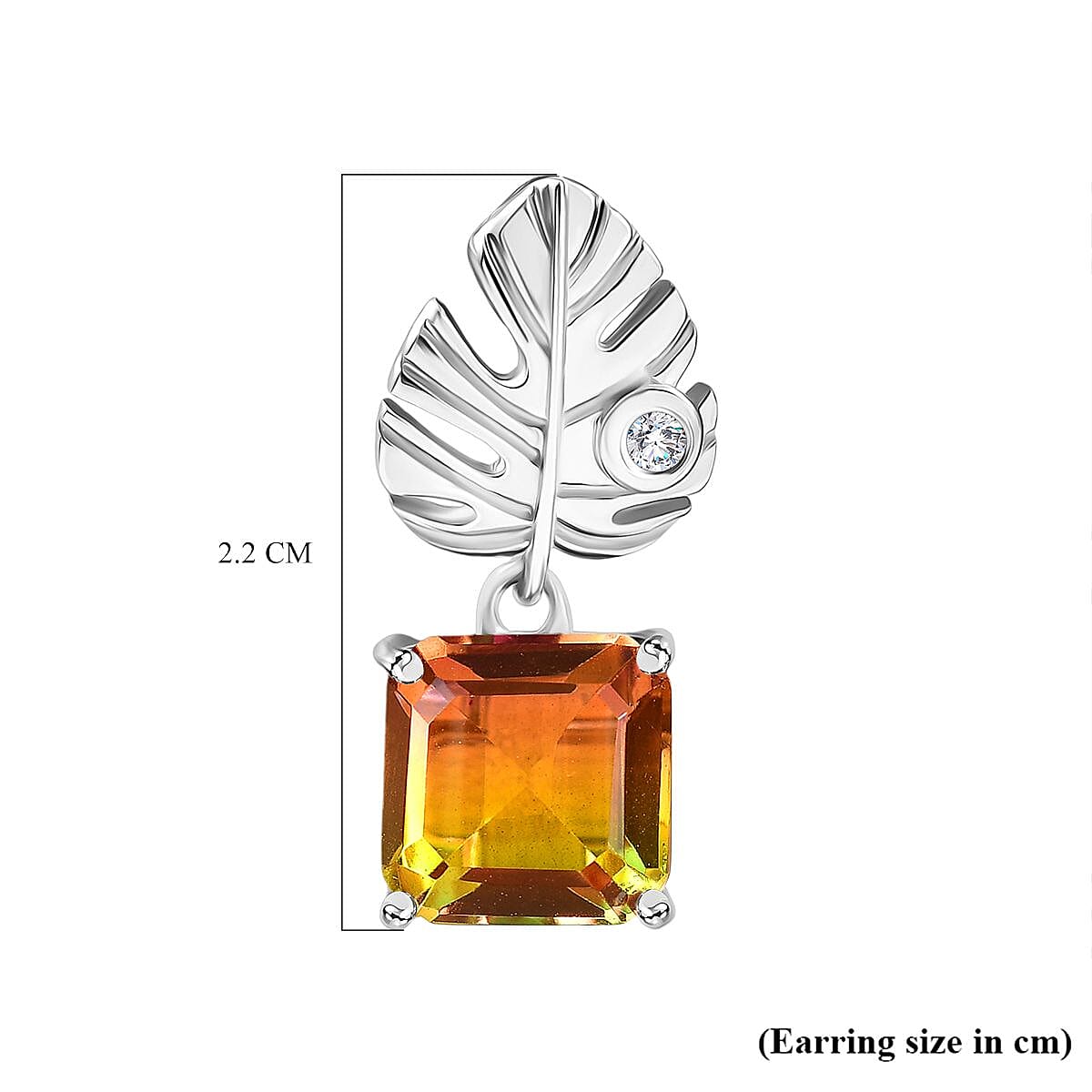 D'joy Rainbow Genesis Quartz &amp; White Zircon Solitaire Stud Sunlit Leaves Earring with Push Back in Rhodium Overlay Sterling Silver 5.56 Ct. 8181231 6