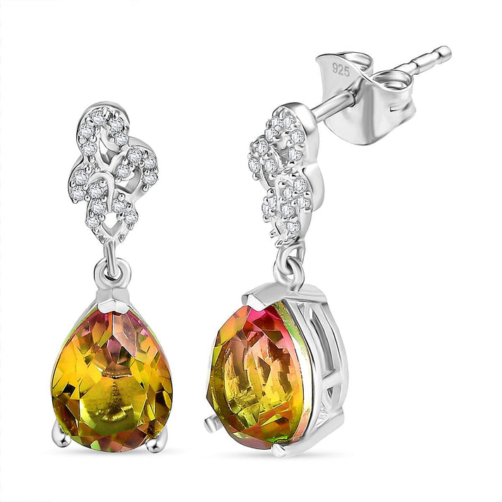 D'Joy Rainbow Genesis Quartz &amp; White Zircon Stud Push Post Earring in Rhodium Overlay Sterling Silver 4.52 Ct. 8181319 1