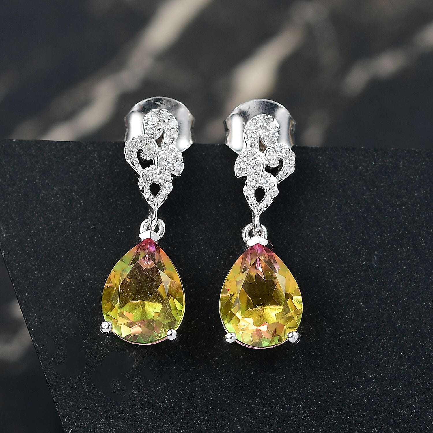D'Joy Rainbow Genesis Quartz &amp; White Zircon Stud Push Post Earring in Rhodium Overlay Sterling Silver 4.52 Ct. 8181319 2