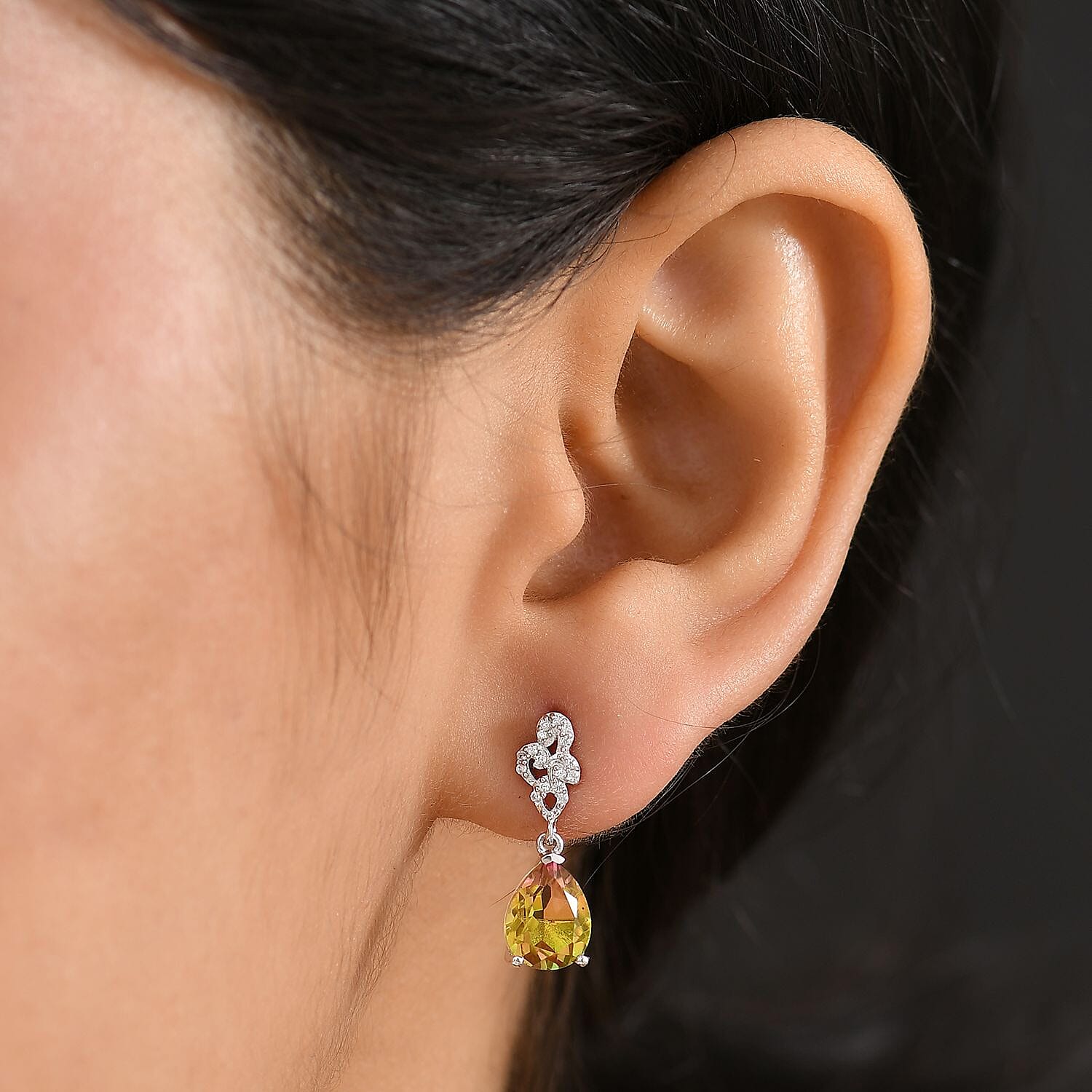 D'Joy Rainbow Genesis Quartz &amp; White Zircon Stud Push Post Earring in Rhodium Overlay Sterling Silver 4.52 Ct. 8181319 3