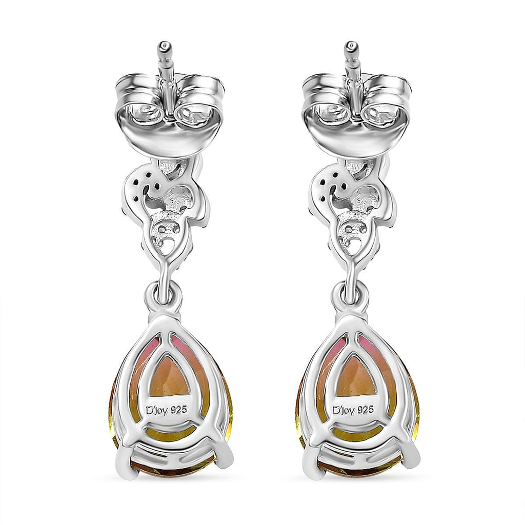 D'Joy Rainbow Genesis Quartz & White Zircon Stud Push Post Earring in Rhodium Overlay Sterling Silver 4.52 Ct.