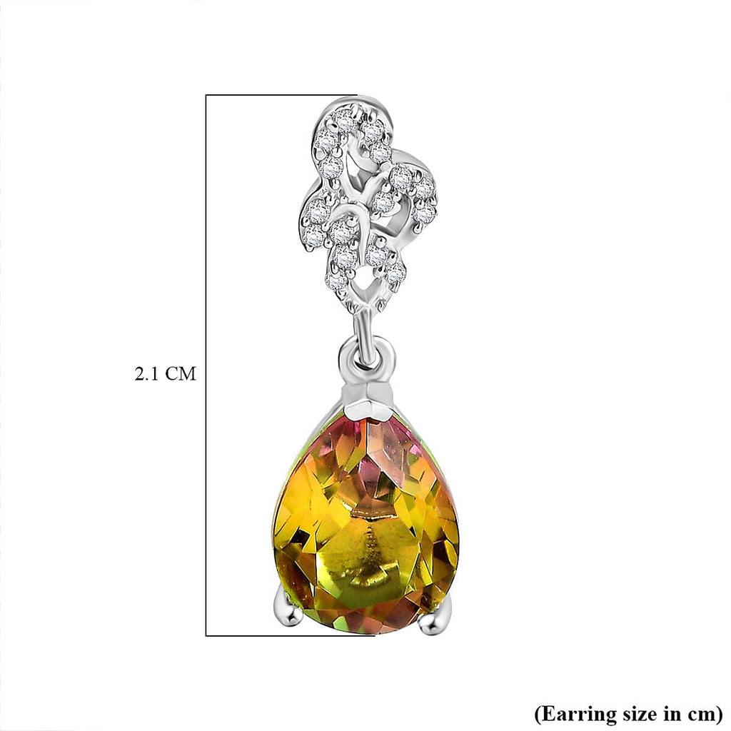 D'Joy Rainbow Genesis Quartz & White Zircon Stud Push Post Earring in Rhodium Overlay Sterling Silver 4.52 Ct.