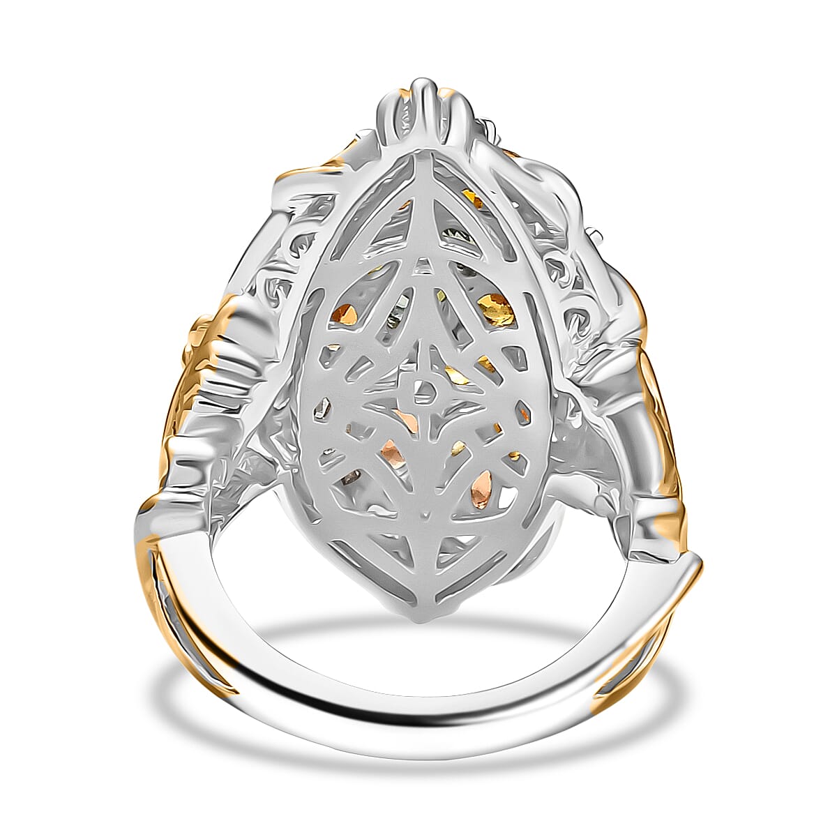 D'joy Rainbow Sapphire Cluster Ring in 18K Vermeil Yellow Gold and Rhodium Overlay Sterling Silver 6.39 Ct. 8250212 5