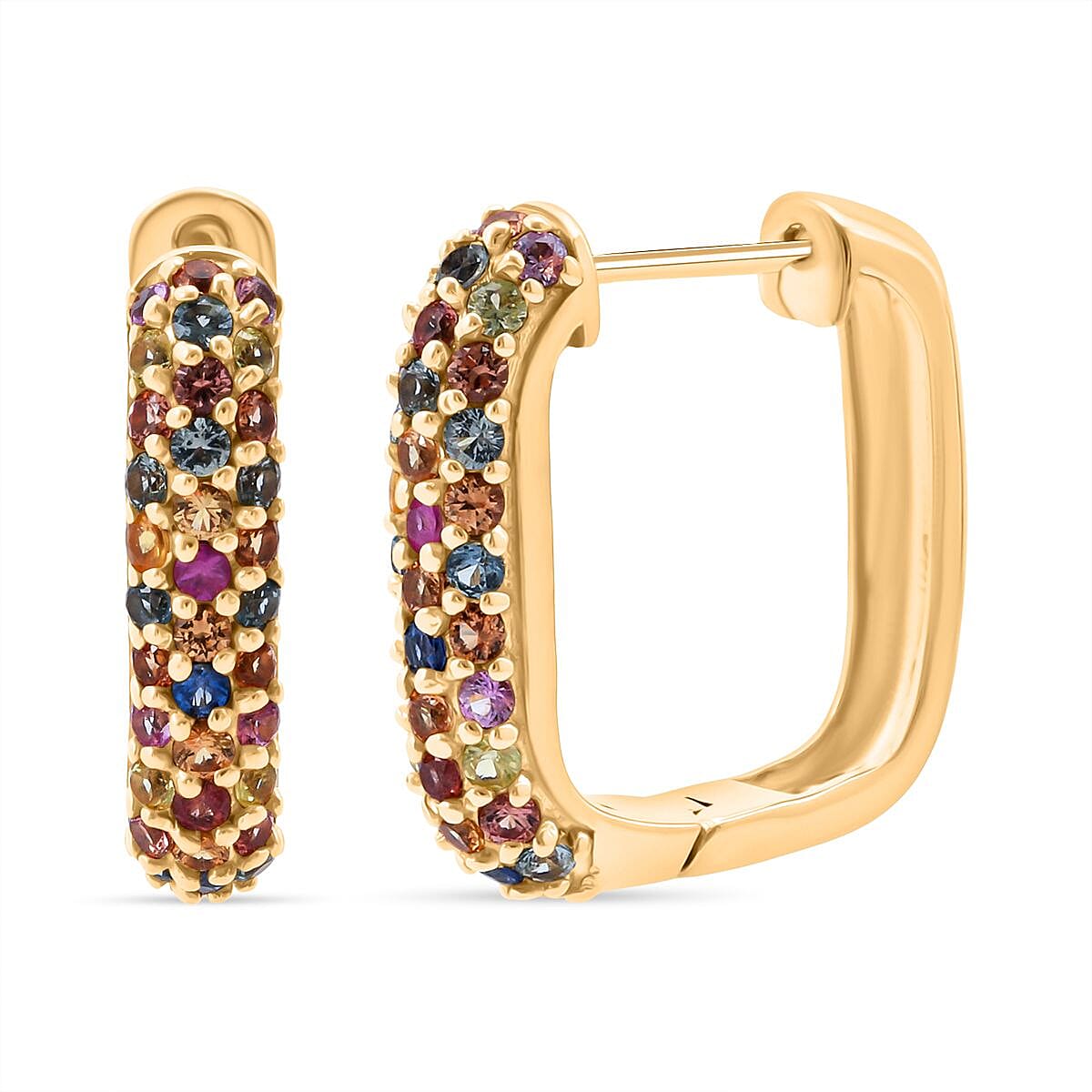 Rainbow Sapphire Earring with Hoop in Yellow Gold Plated Sterling Silver 2.20 Ct, Silver Wt. 6.30 Gms. 8257473 0