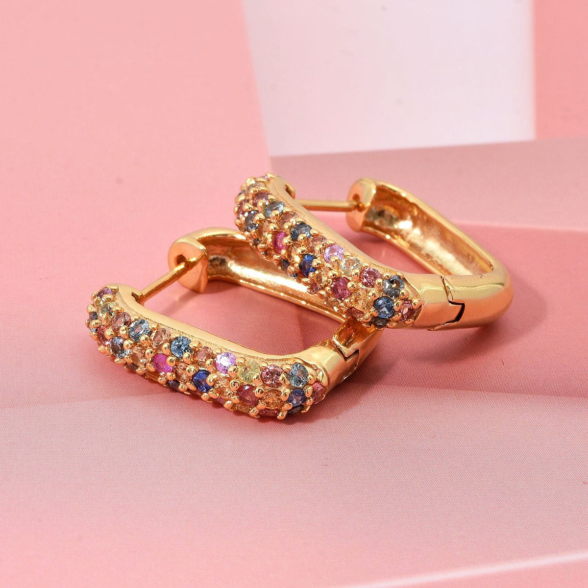Rainbow Sapphire Earring with Hoop in Yellow Gold Plated Sterling Silver 2.20 Ct, Silver Wt. 6.30 Gms. 8257473 1