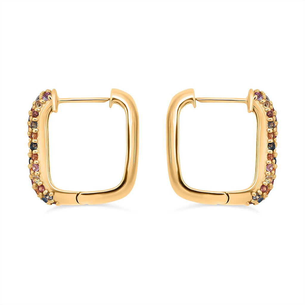 Rainbow Sapphire Earring with Hoop in Yellow Gold Plated Sterling Silver 2.20 Ct, Silver Wt. 6.30 Gms.