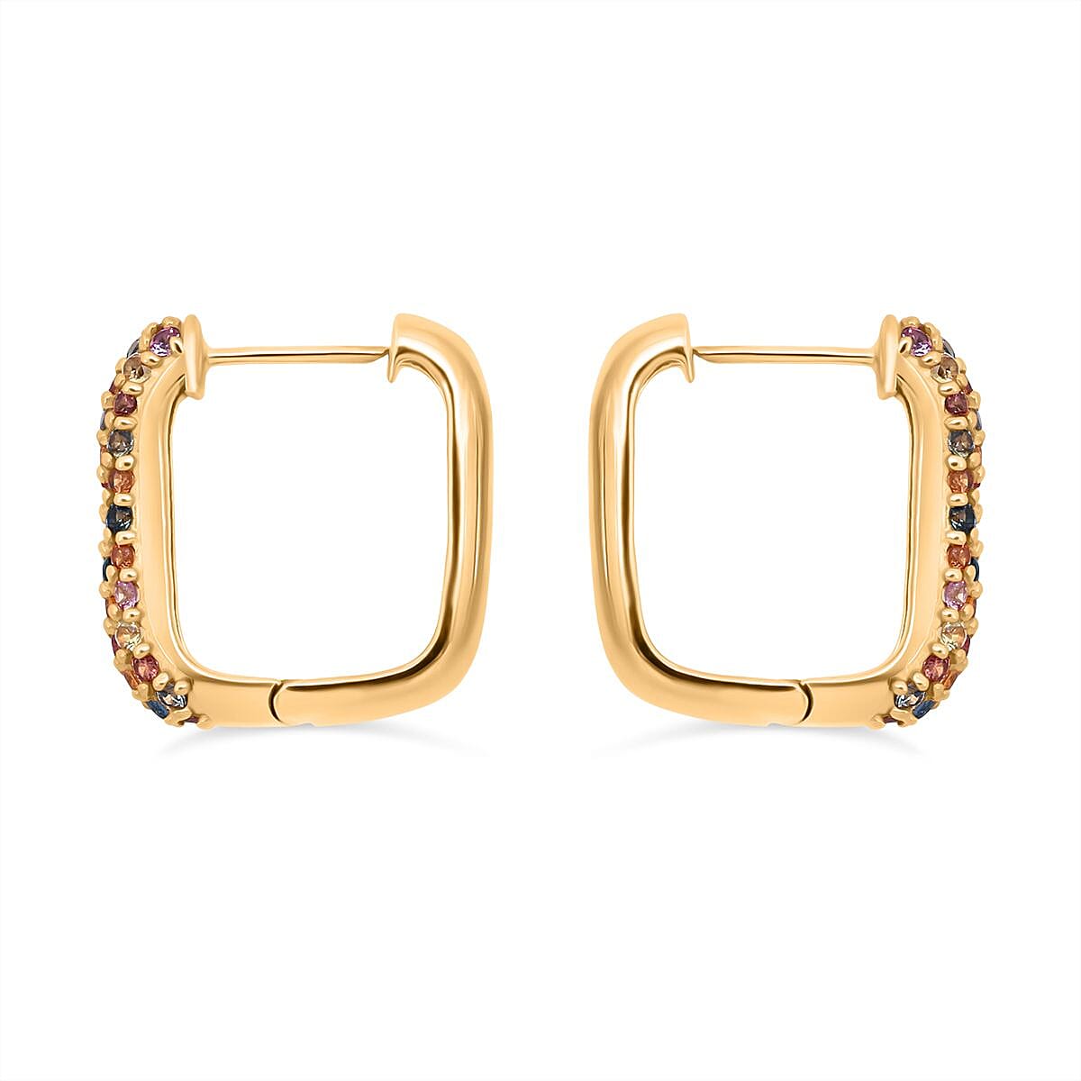 Rainbow Sapphire Earring with Hoop in Yellow Gold Plated Sterling Silver 2.20 Ct, Silver Wt. 6.30 Gms. 8257473 3