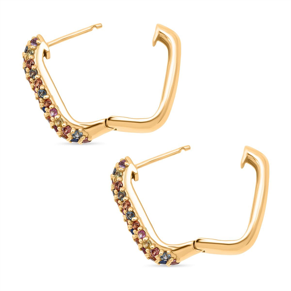 Rainbow Sapphire Earring with Hoop in Yellow Gold Plated Sterling Silver 2.20 Ct, Silver Wt. 6.30 Gms. 8257473 4