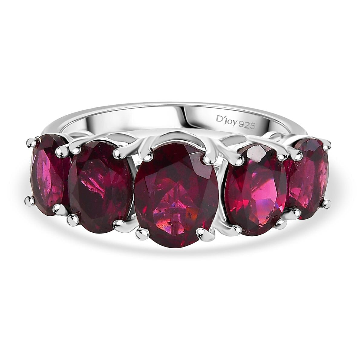 D'joy Rhodolite Garnet 5 Stone Ring in Platinum Overlay Sterling Silver 4.61 Ct. 8211530 0