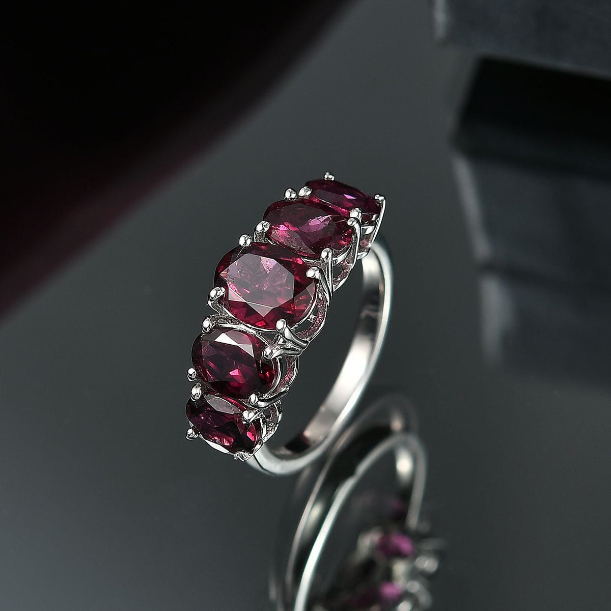 D'joy Rhodolite Garnet 5 Stone Ring in Platinum Overlay Sterling Silver 4.61 Ct. 8211530 2