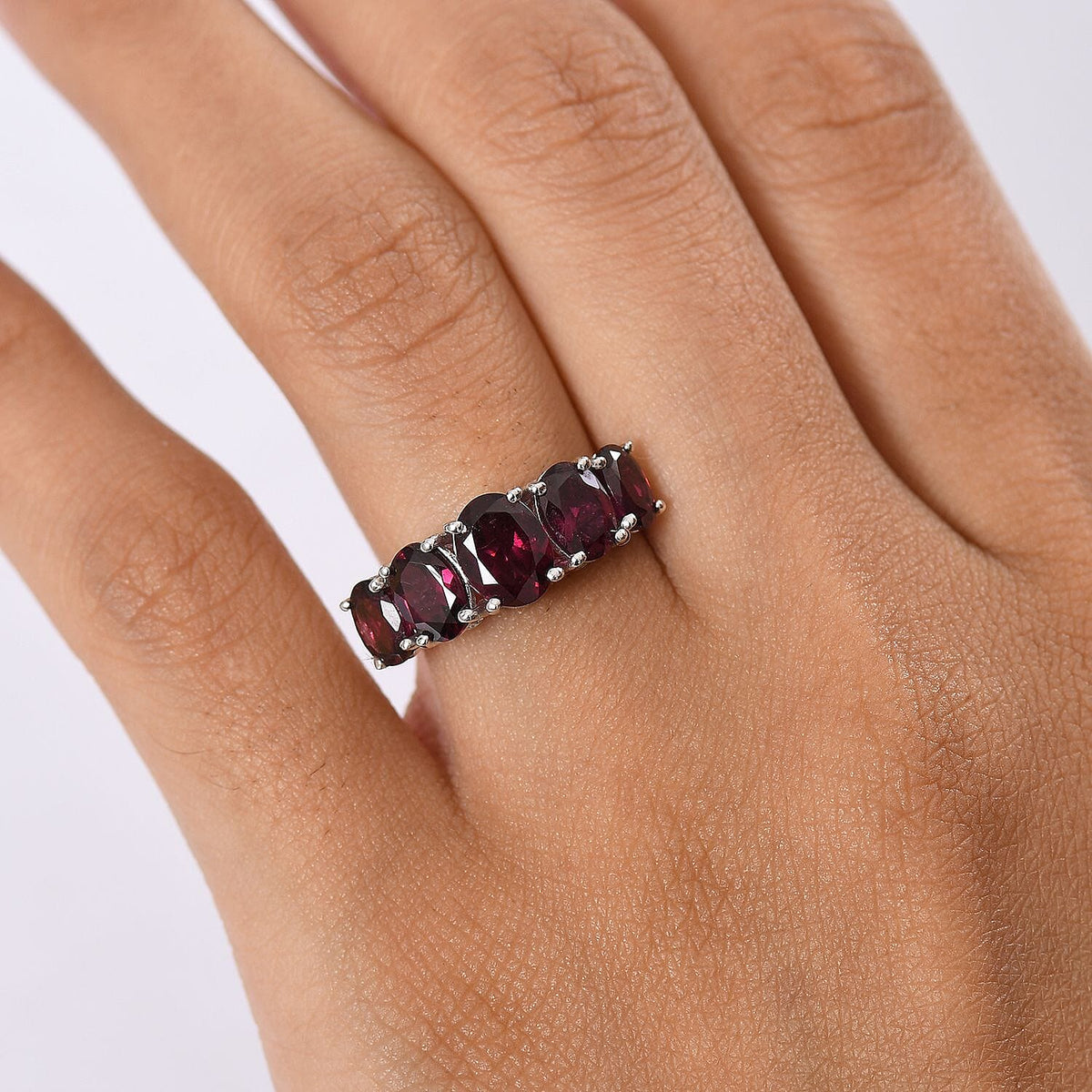 D'joy Rhodolite Garnet 5 Stone Ring in Platinum Overlay Sterling Silver 4.61 Ct. 8211530 3