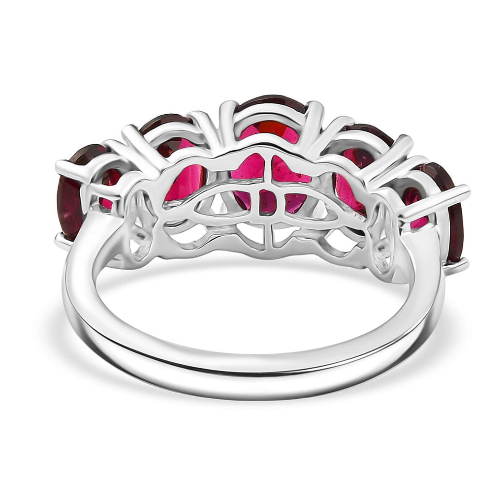 Djoy Rhodolite Garnet 5 Stone Ring in Platinum Overlay Sterling Silver 4.61 Ct.