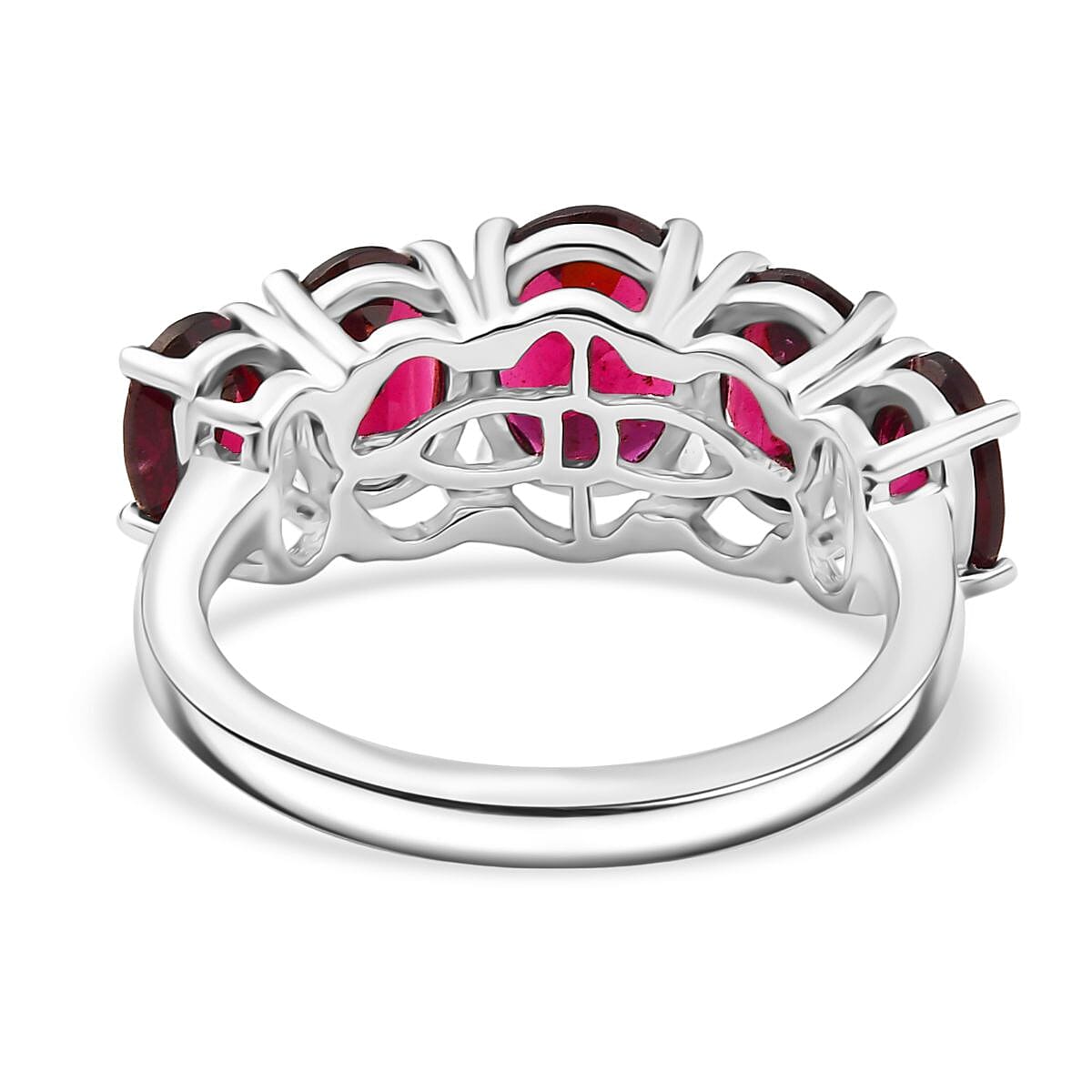 D'joy Rhodolite Garnet 5 Stone Ring in Platinum Overlay Sterling Silver 4.61 Ct. 8211530 5
