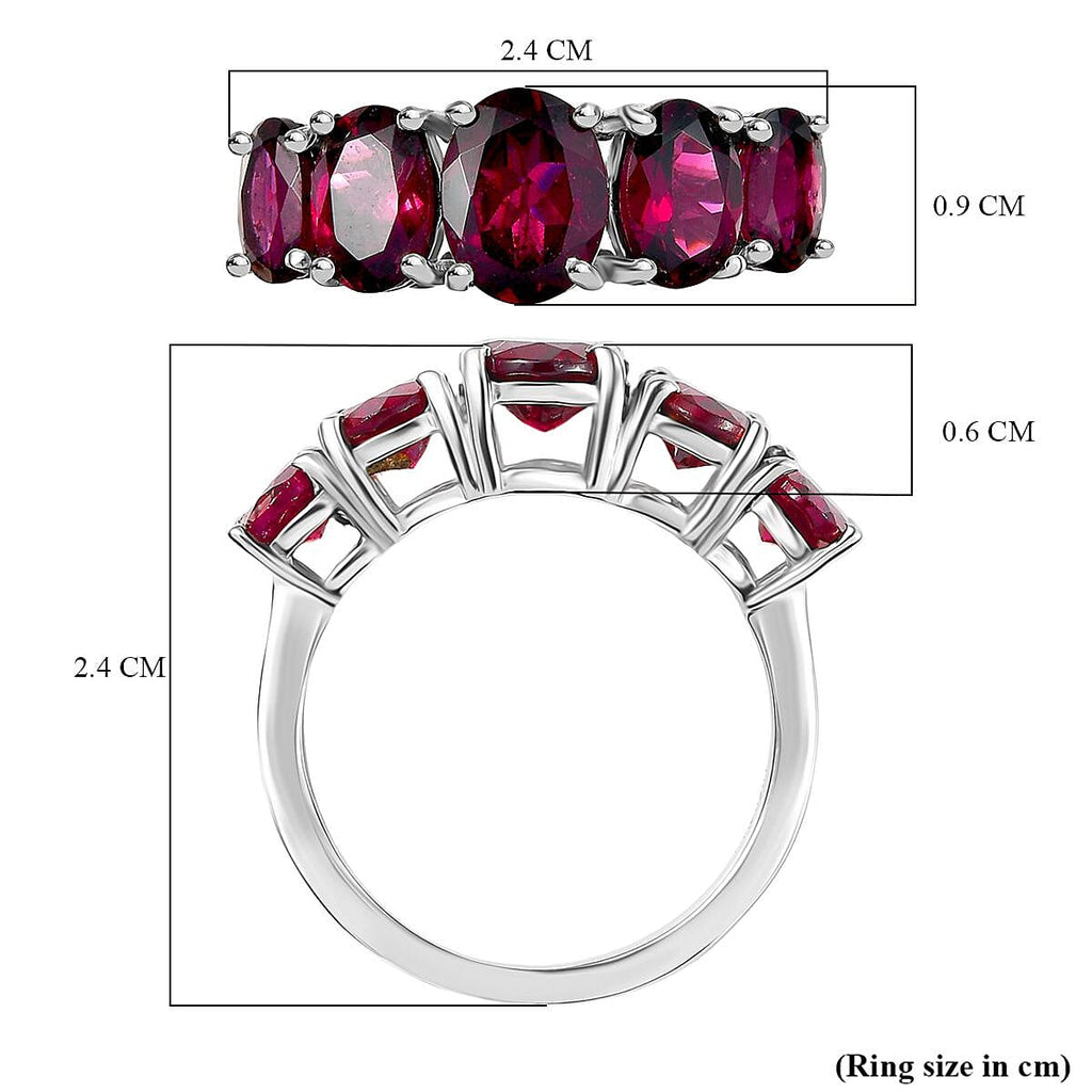Djoy Rhodolite Garnet 5 Stone Ring in Platinum Overlay Sterling Silver 4.61 Ct.