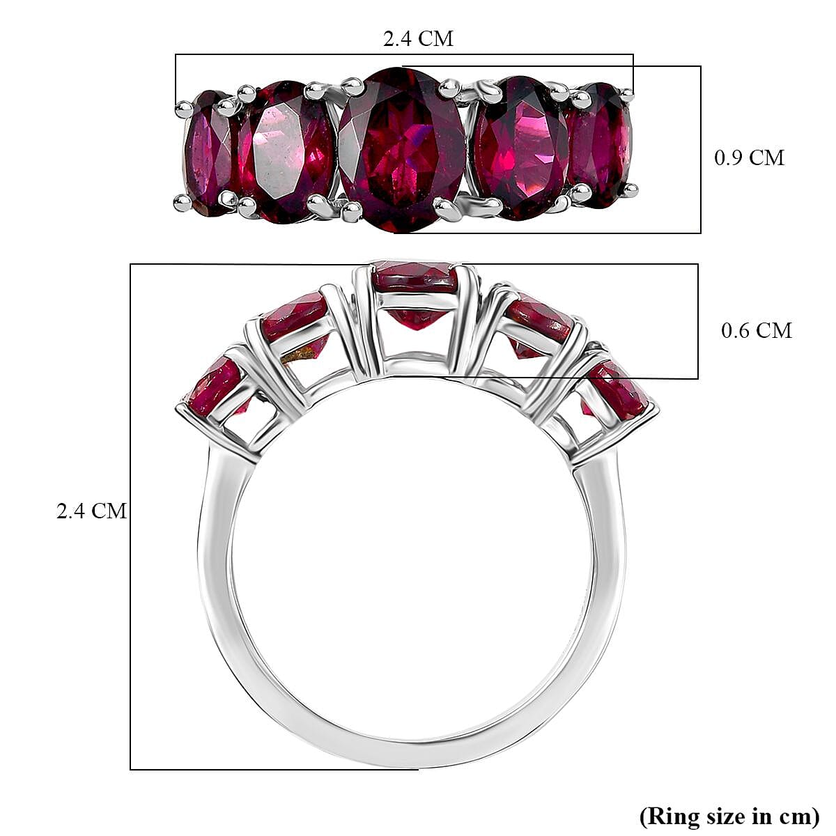 D'joy Rhodolite Garnet 5 Stone Ring in Platinum Overlay Sterling Silver 4.61 Ct. 8211530 6