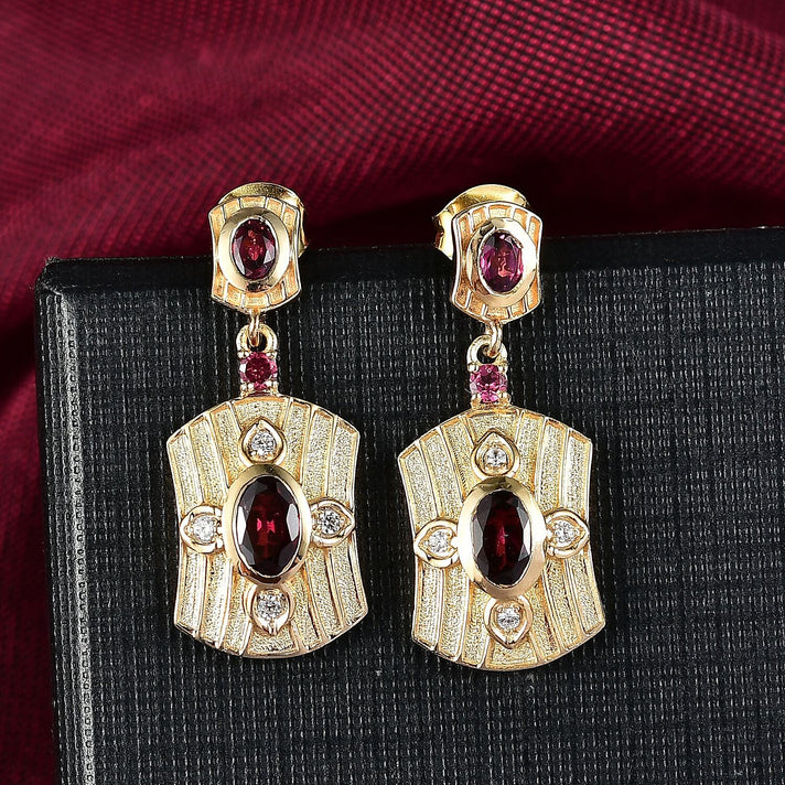 D'joy Orissa Rhodolite Garnet, White Zircon Dangling Shield Earring with Push Back in Yellow Gold Plated Sterling Silver 8215437 2