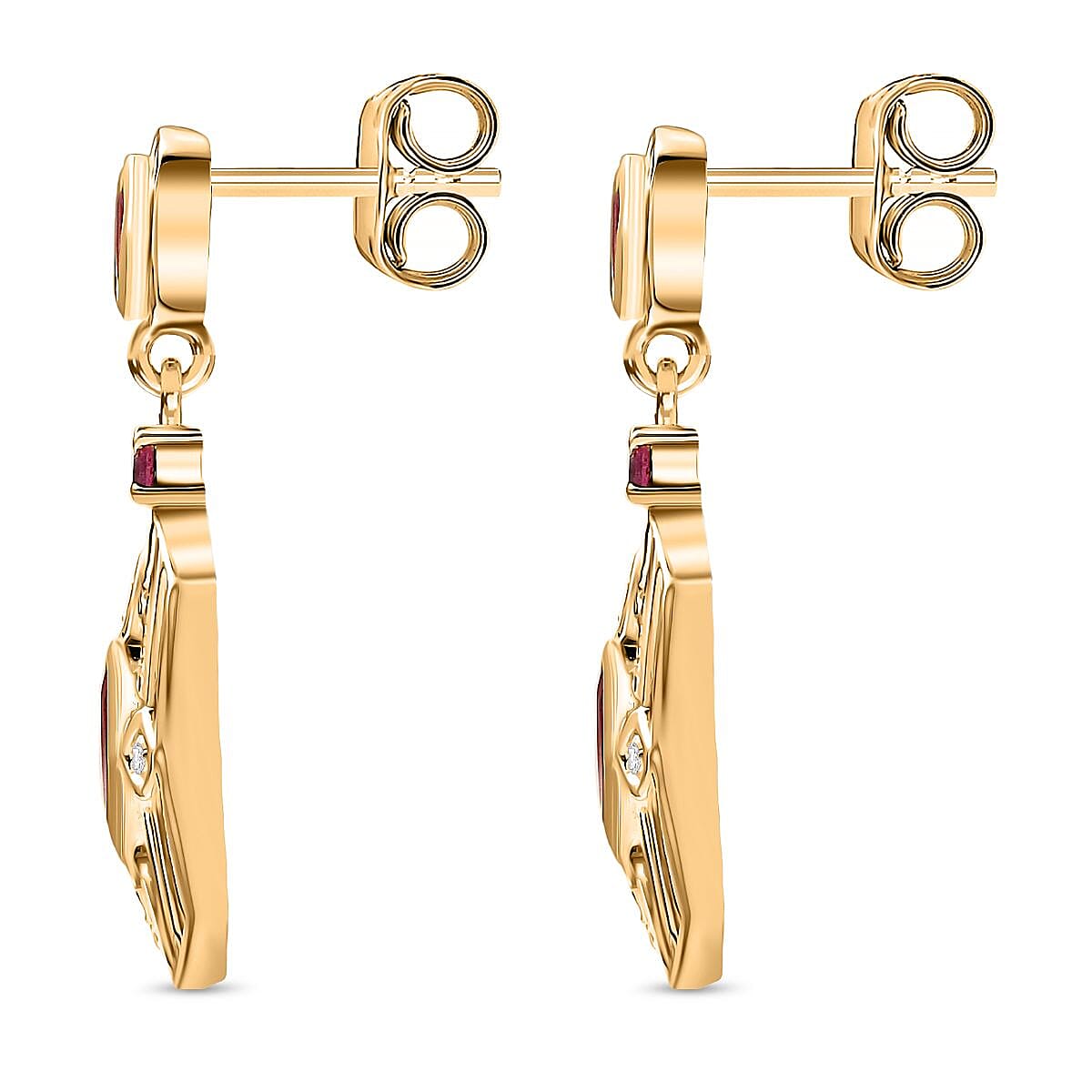 D'joy Orissa Rhodolite Garnet, White Zircon Dangling Shield Earring with Push Back in Yellow Gold Plated Sterling Silver 8215437 4