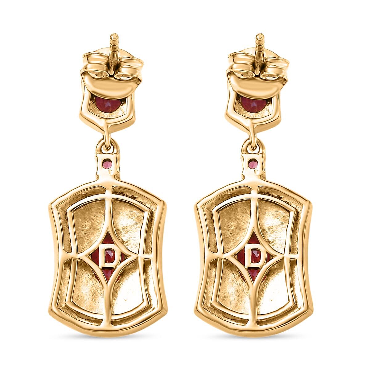 D'joy Orissa Rhodolite Garnet, White Zircon Dangling Shield Earring with Push Back in Yellow Gold Plated Sterling Silver 8215437 5