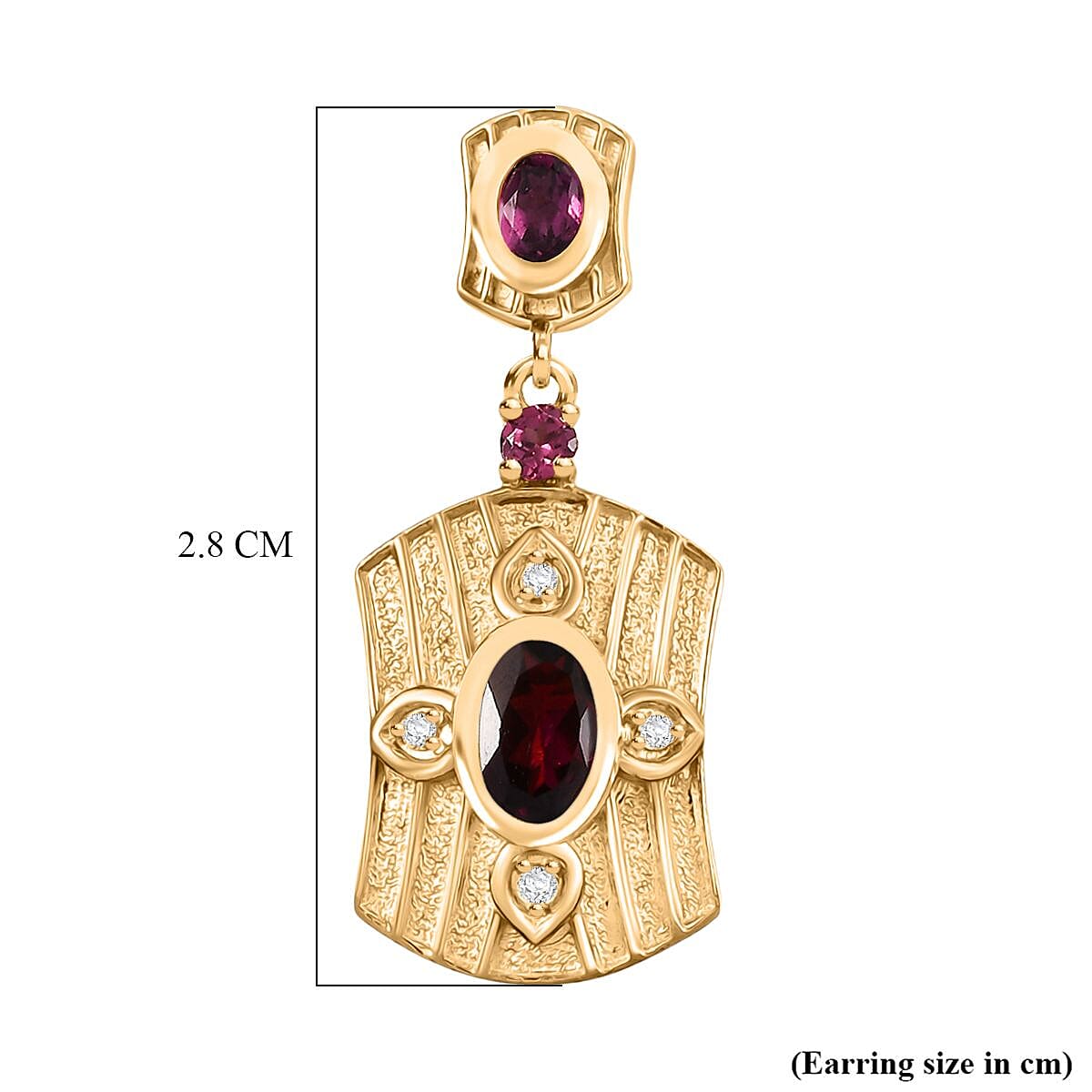D'joy Orissa Rhodolite Garnet, White Zircon Dangling Shield Earring with Push Back in Yellow Gold Plated Sterling Silver 8215437 6