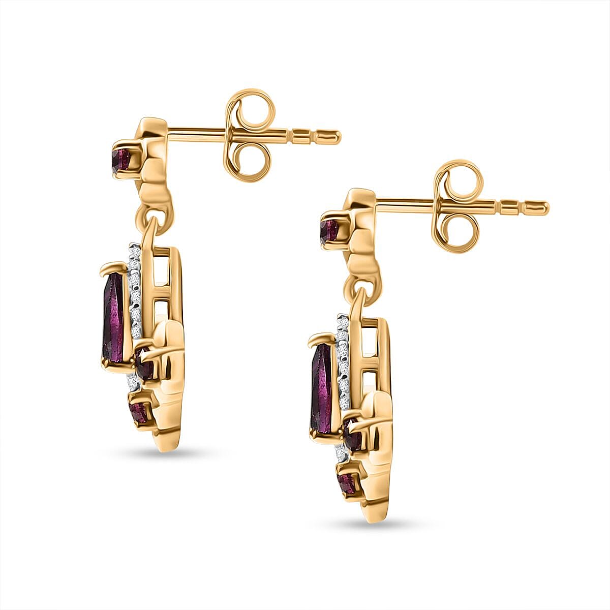 D'joy Orissa Rhodolite Garnet, White Zircon Floral Drop Earring with ...