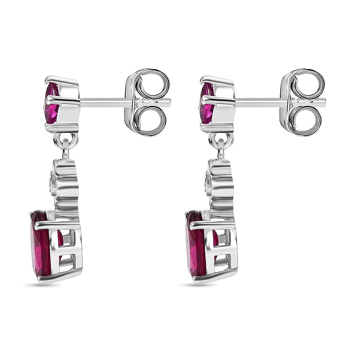 Djoy Orissa Rhodolite Garnet &amp; White Zircon Dangling Earring with Push Back in Rhodium Overlay Sterling Silver 2.30 Ct. 8215430 4