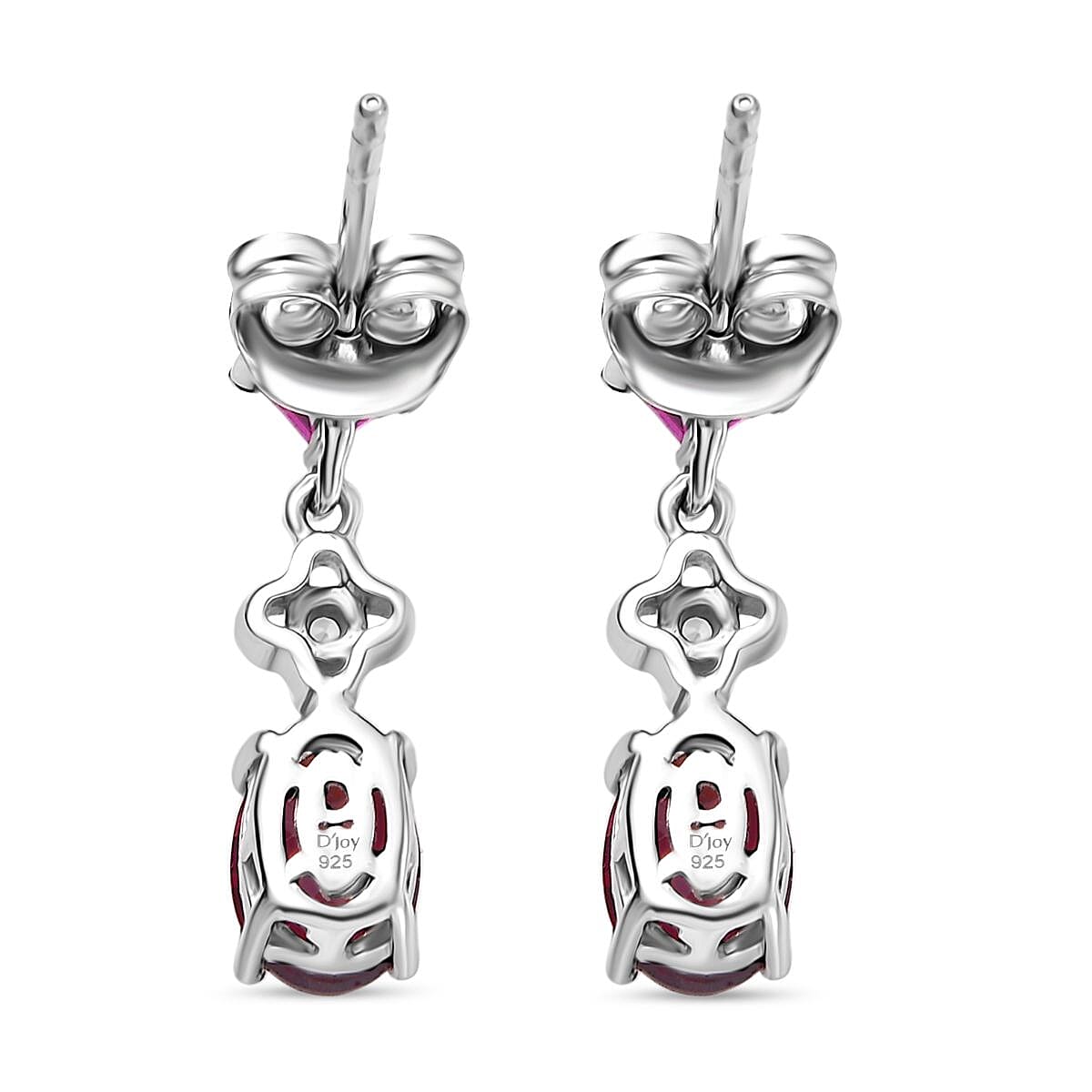 Djoy Orissa Rhodolite Garnet &amp; White Zircon Dangling Earring with Push Back in Rhodium Overlay Sterling Silver 2.30 Ct. 8215430 5