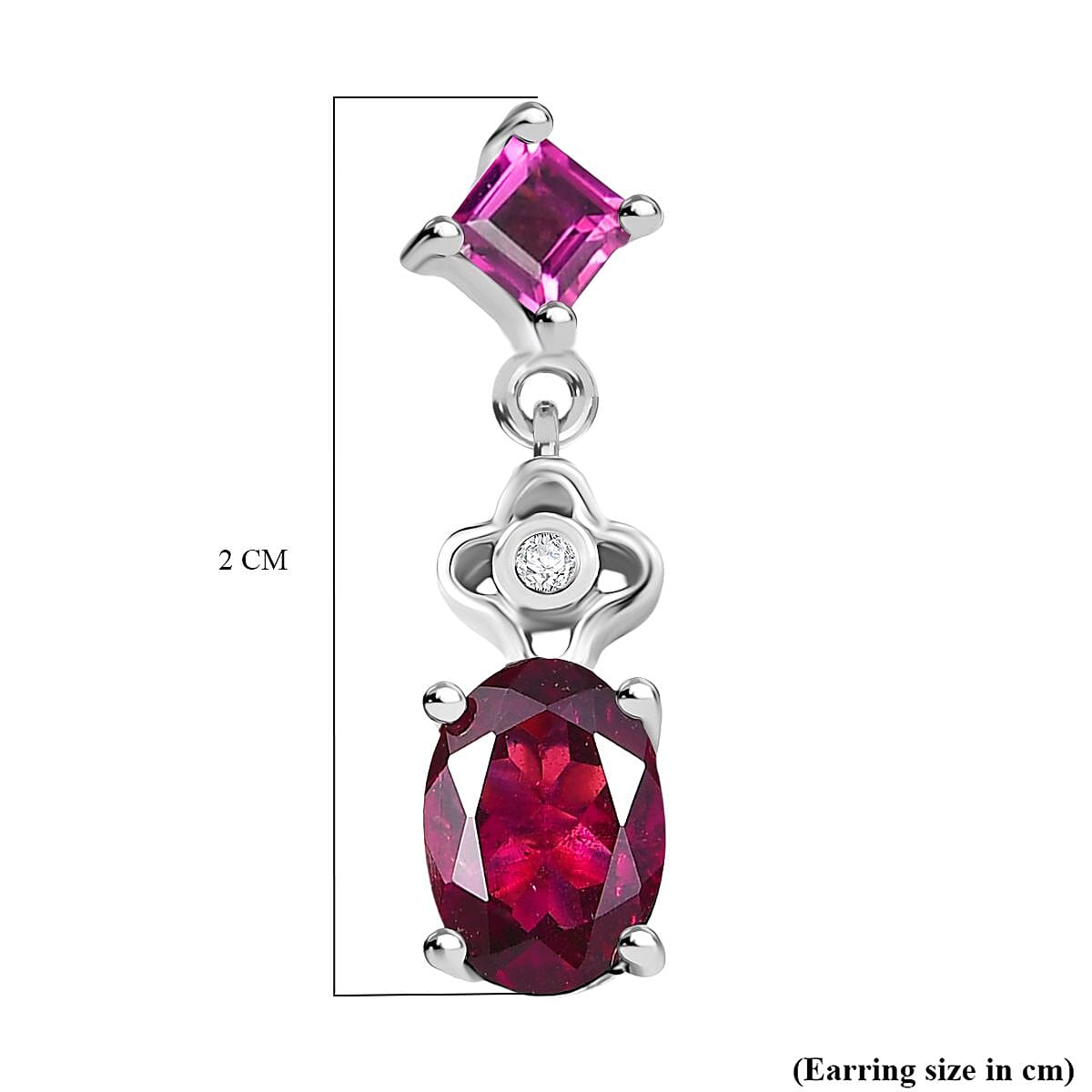 Djoy Orissa Rhodolite Garnet &amp; White Zircon Dangling Earring with Push Back in Rhodium Overlay Sterling Silver 2.30 Ct. 8215430 6