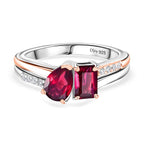 D'Joy Orissa Rhodolite Garnet & White Zircon Ring in Rose Gold Plated & Platinum Overlay Sterling Silver 1.70 Ct.