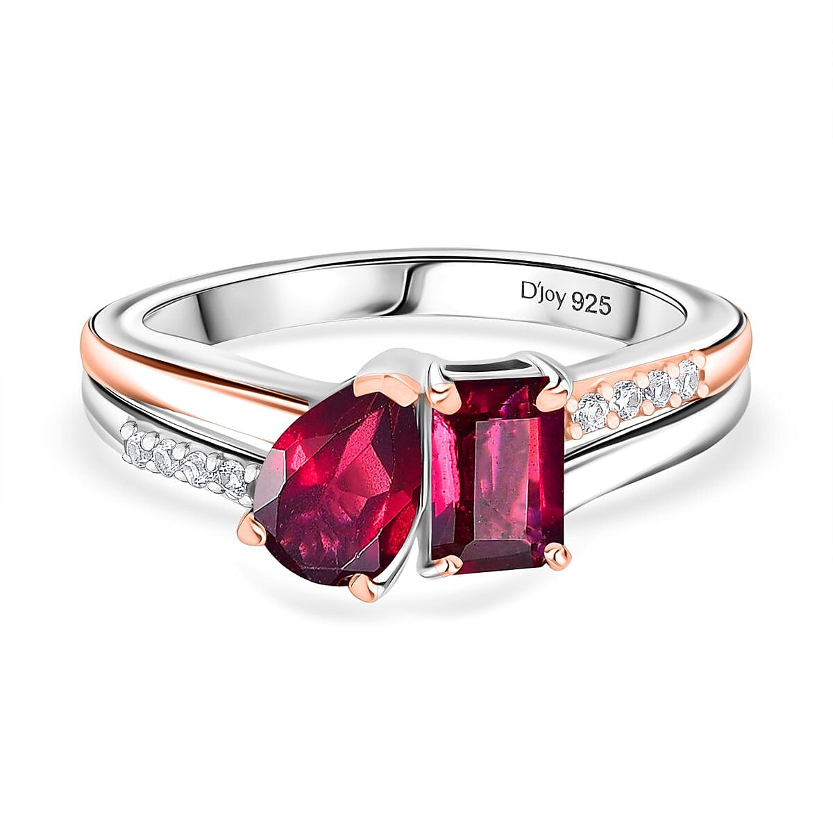 D'Joy Orissa Rhodolite Garnet &amp; White Zircon Ring in Rose Gold Plated &amp; Platinum Overlay Sterling Silver 1.70 Ct. V32737475 0