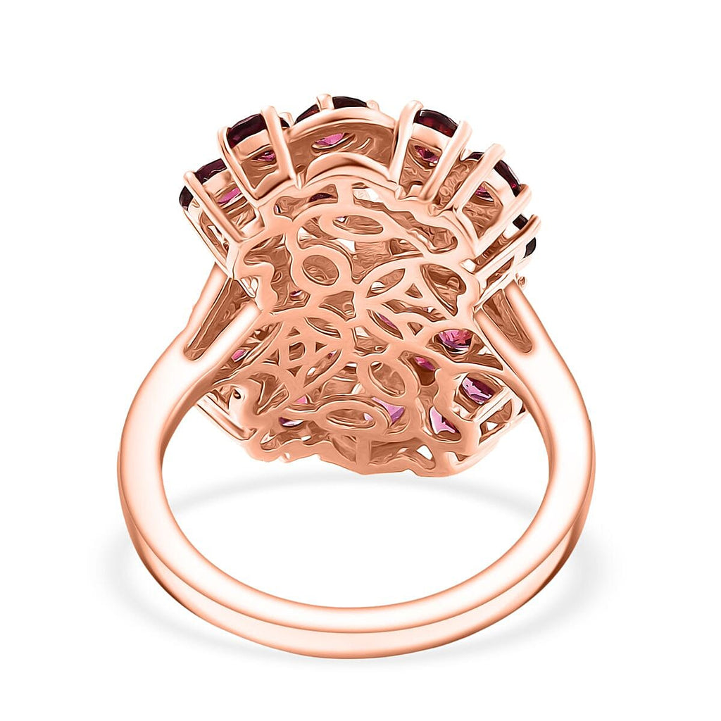 D'joy Orissa Rhodolite Garnet & White Zircon Ring in 18K Rose Gold Plating Sterling Silver 4.51 Ct, Silver Wt. 5.35 Gms.