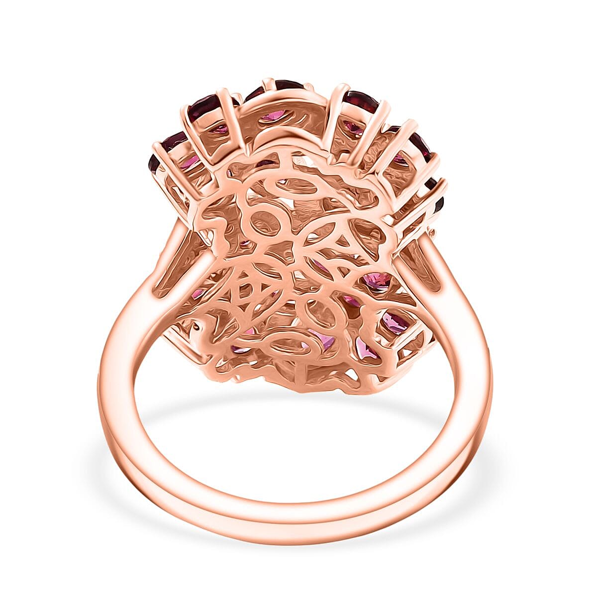 D'joy Orissa Rhodolite Garnet, White Zircon Floral Ring in 18K Rose Gold Plated Sterling Silver 4.51 Ct. 8225790 4