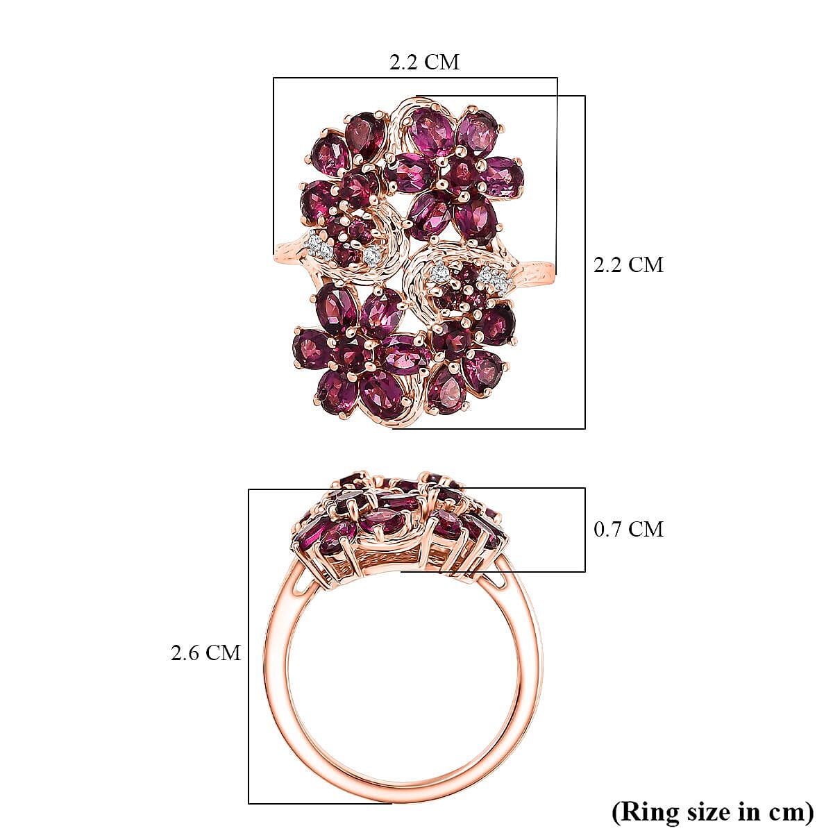 D'joy Orissa Rhodolite Garnet, White Zircon Floral Ring in 18K Rose Gold Plated Sterling Silver 4.51 Ct. 8225790 5