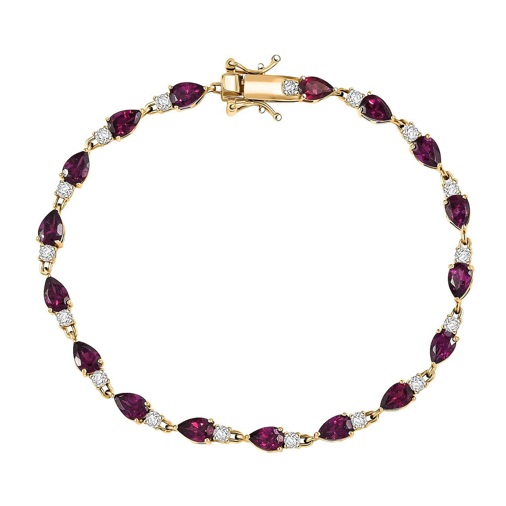 Djoy Orissa Rhodolite Garnet & White Zircon Line Bracelet (Size - 8) 18K Yellow Gold Plating Sterling Silver 11.12 Ct
