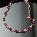Djoy Orissa Rhodolite Garnet & White Zircon Line Bracelet (Size - 8) 18K Yellow Gold Plating Sterling Silver 11.12 Ct