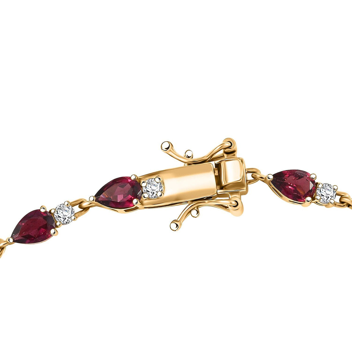 Djoy Orissa Rhodolite Garnet, White Zircon Line Bracelet 1 Row (Size - 7.5) with GB Lock Box in Yellow Gold Plated Sterling Silver 10.04 Ct. 8221347 4