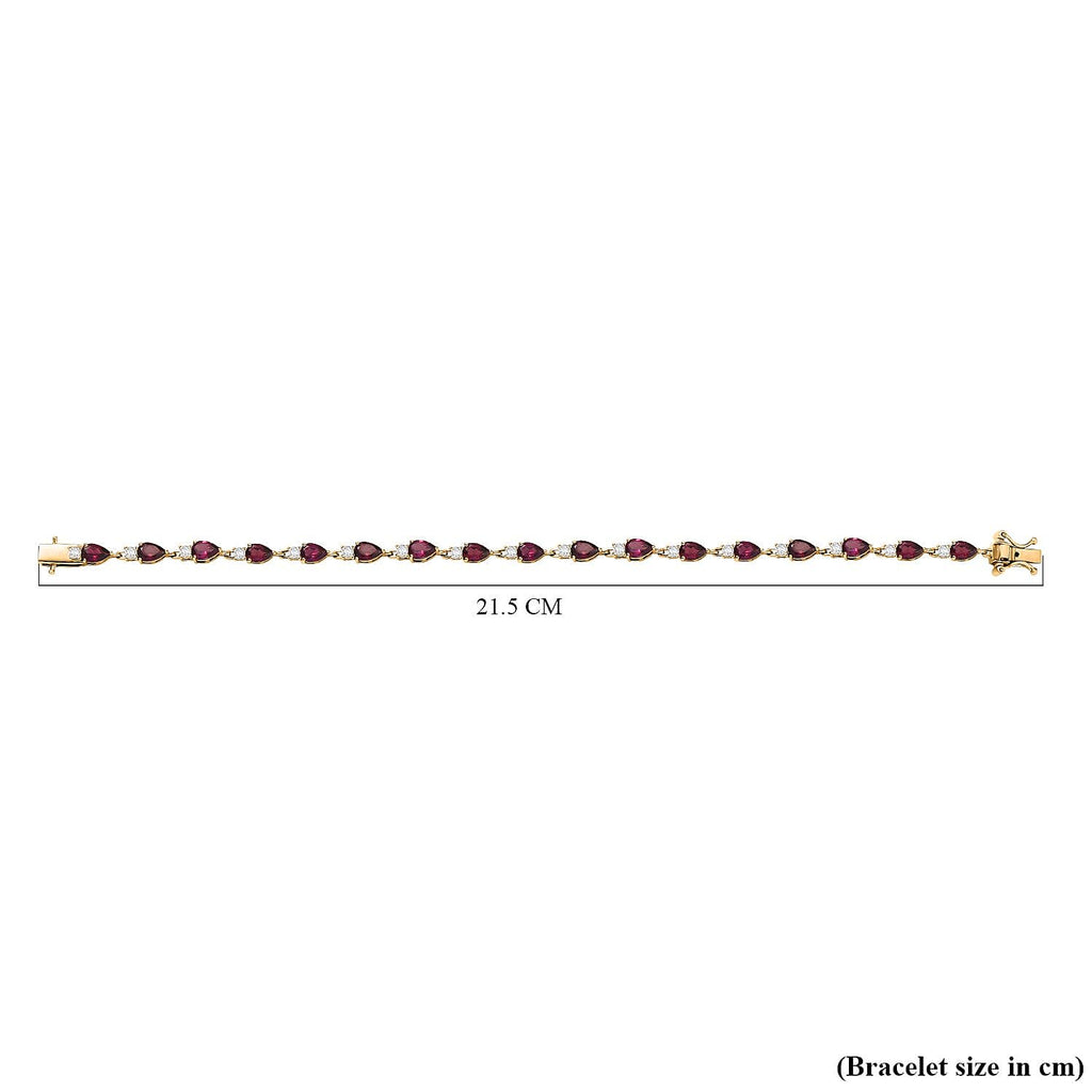 Djoy Orissa Rhodolite Garnet & White Zircon Line Bracelet (Size - 8) 18K Yellow Gold Plating Sterling Silver 11.12 Ct