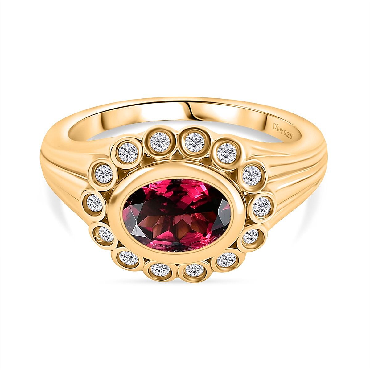 Djoy Rhodolite Garnet &amp; White Zircon Ring in 18K Yelow Gold Plating Sterling Silver 1.84 Ct. 8211331 0