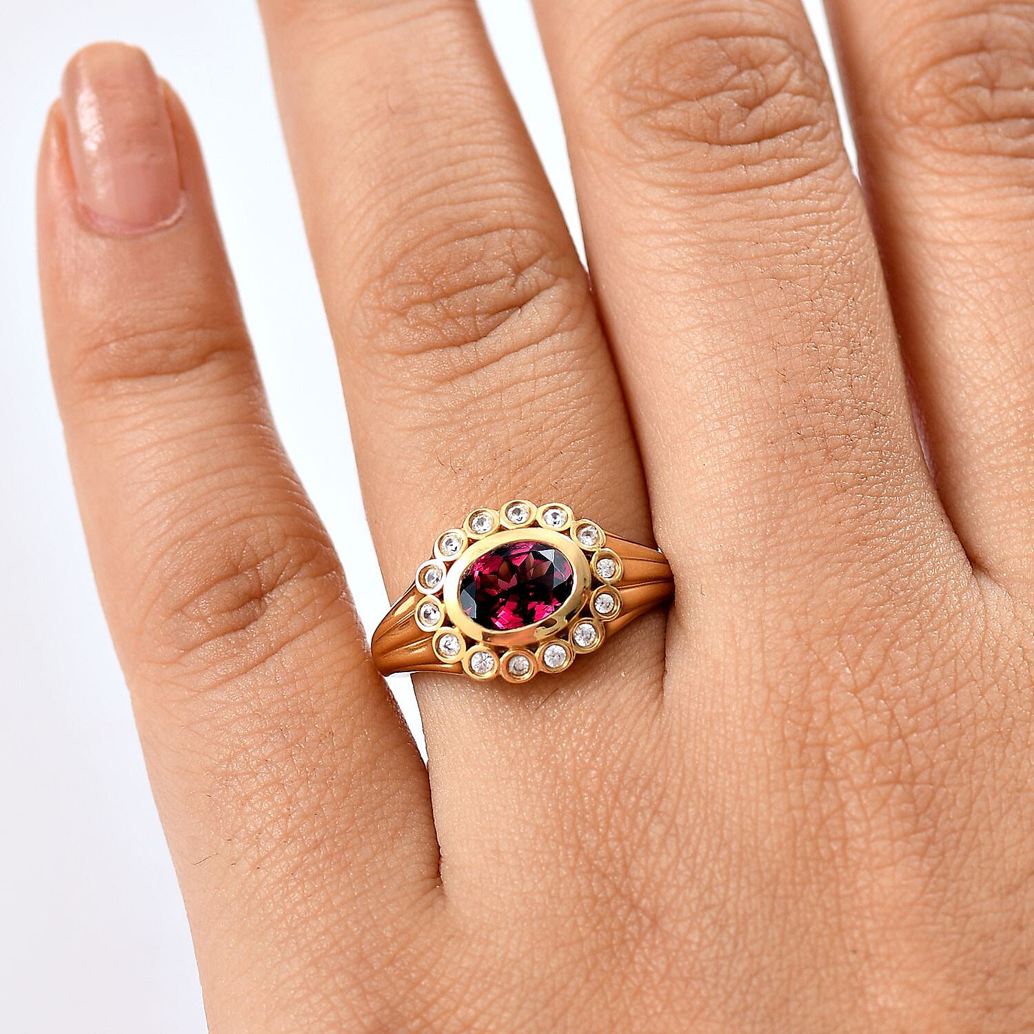 Djoy Rhodolite Garnet &amp; White Zircon Ring in 18K Yelow Gold Plating Sterling Silver 1.84 Ct. 8211331 2