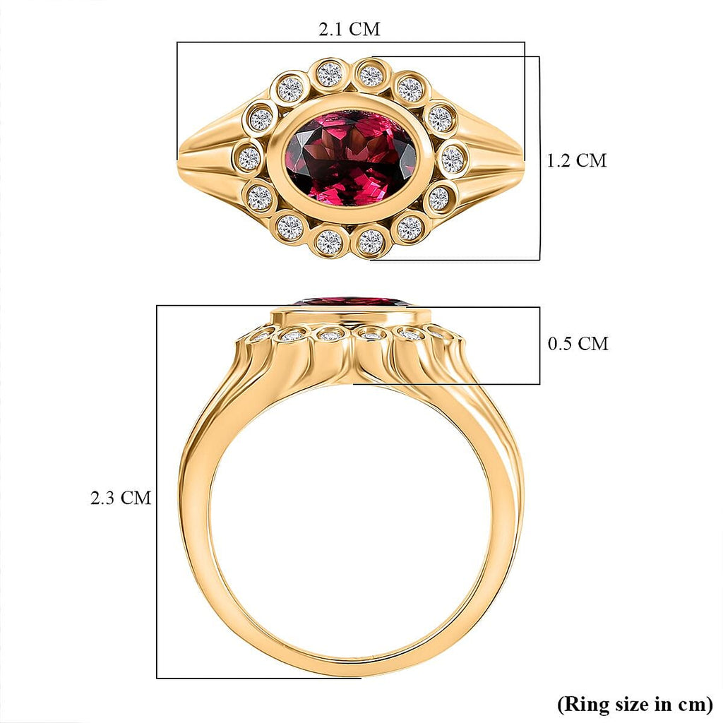 Djoy Rhodolite Garnet & White Zircon Ring in 18K Yelow Gold Plating Sterling Silver 1.84 Ct.