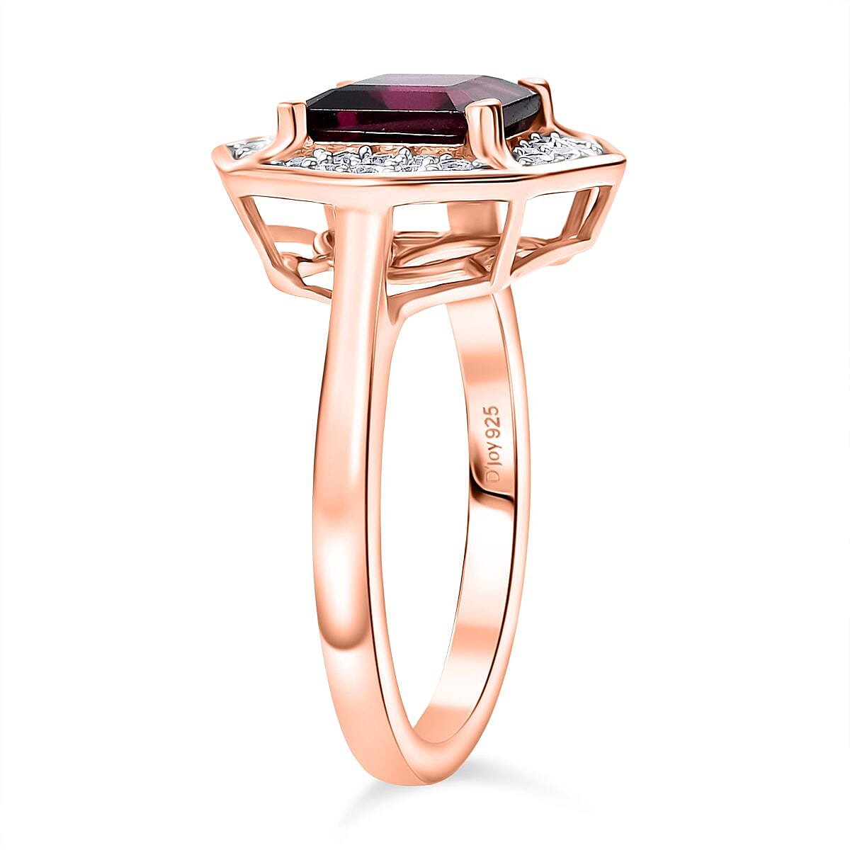 D'joy Rhodolite Garnet &amp; White Zircon Hexagon Halo Ring in Rose Gold Plated Sterling Silver 2.46 Ct. 8220780 4