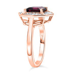 D'joy Rhodolite Garnet & White Zircon Hexagon Halo Ring in Rose Gold Plated Sterling Silver 2.46 Ct.