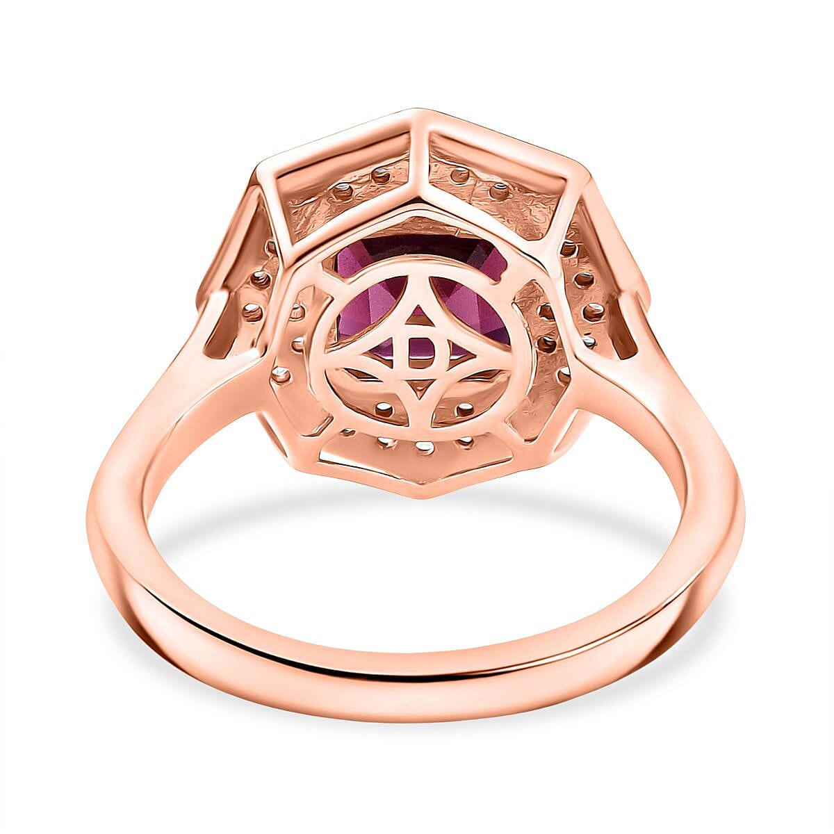 D'joy Rhodolite Garnet &amp; White Zircon Hexagon Halo Ring in Rose Gold Plated Sterling Silver 2.46 Ct. 8220780 5